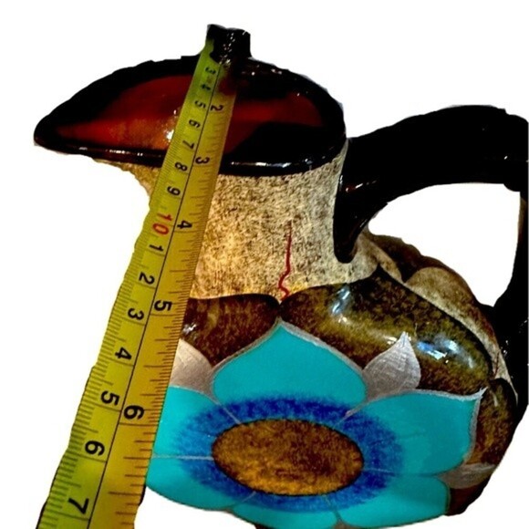 Mexican Cabo San Lucas Clay Pottery‎ Floral Turquoise Pattern Pitcher By Domingo - Picture 11 of 12